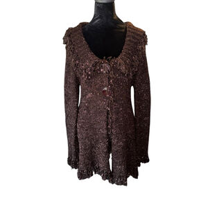 Womens Penny Lane Cardigan Size M Brown Hippie long soft boho